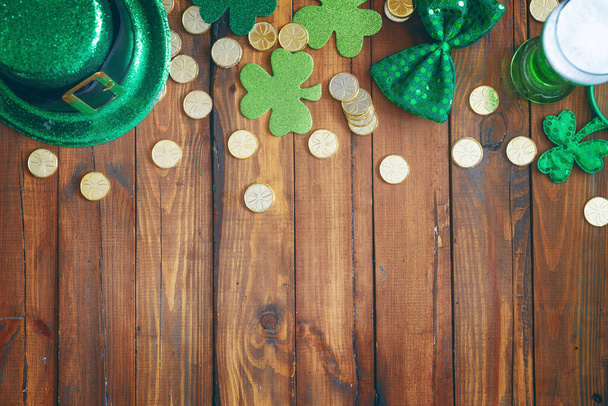 St. Patrick's Day decorations on wooden background. - Fotó, kép