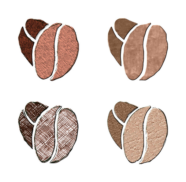 Um conjunto de quatro pares de ilustrações renderizadas em 3D de grãos de café. - Foto, Imagem