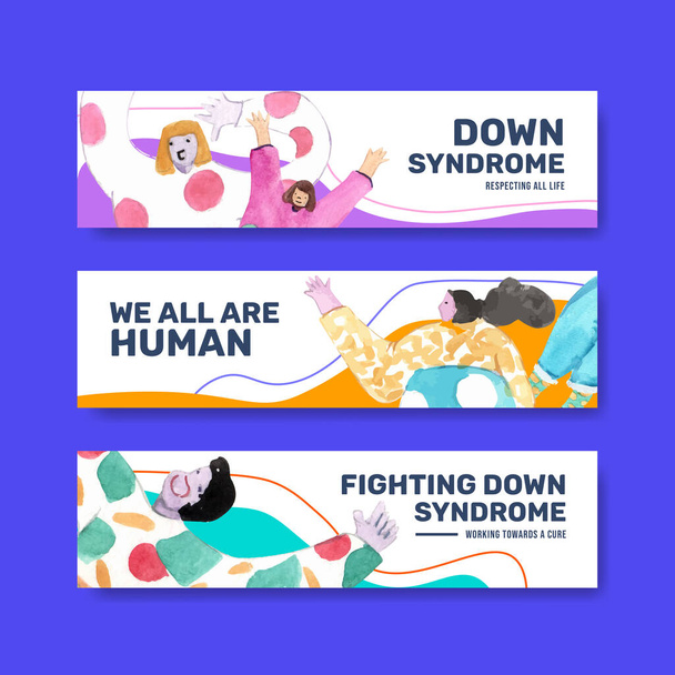 Modello di banner con design del concetto di giornata della sindrome del mondo giù per pubblicizzare e commercializzare illustratio acquerello - Vettoriali, immagini