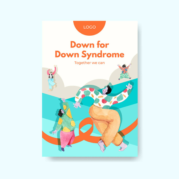 Poster template with world down syndrome day concept design for advertise and marketing watercolor illustratio - Vector, Image