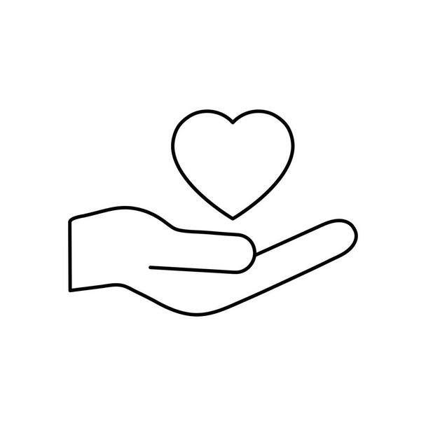 Icona della linea del cuore e della mano. Simbolo volontario. Vettore isolato sul bianco.  - Vettoriali, immagini