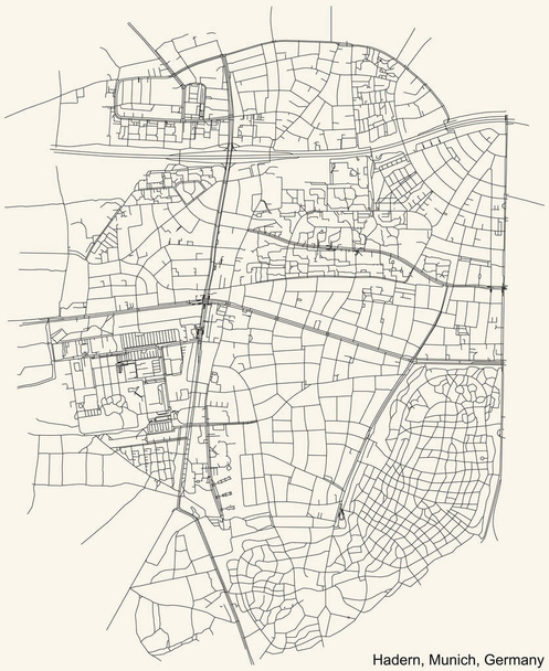 Negro simple mapa de carreteras de calle detallado en vintage beige fondo del barrio Hadern borough (Stadtbezirk) de Munich, Alemania - Vector, imagen