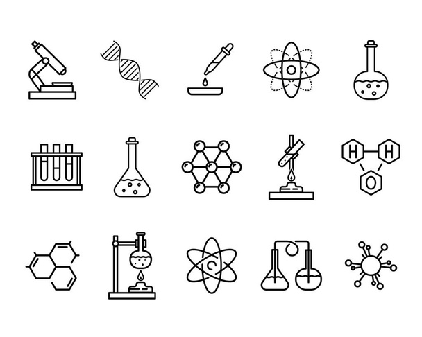 Bir dizi düz kimya ikonu. Ağ için piktogram. Çizgi vuruş. Beyaz arka planda izole edilmiş Sience sembolleri. Vektör Eps10 - Fotoğraf, Görsel