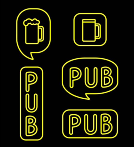 Yellow neon pub set - Vector, Image