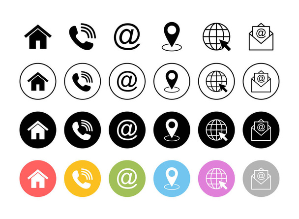 Web-Icon gesetzt. Symbole für die Kontaktdaten von Visitenkarten. Kontaktieren Sie uns - Vektor, Bild