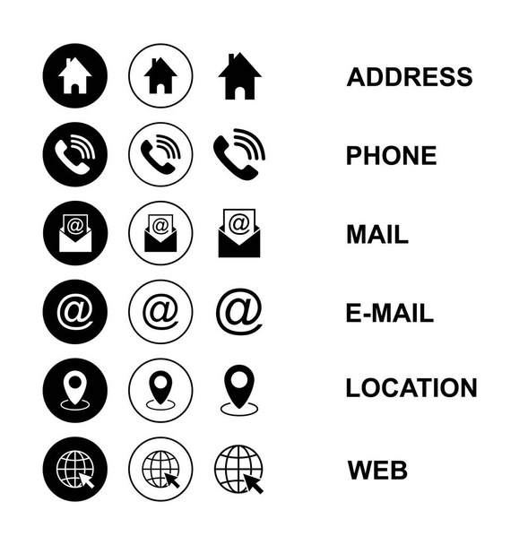 Web-Icon gesetzt. Visitenkarte Kontaktinformationen Symbol. Kontaktieren Sie uns - Vektor, Bild