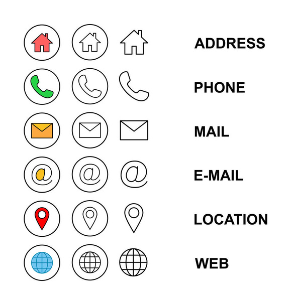 Web-Icon gesetzt. Visitenkarte Kontaktinformationen Symbol. Kontaktieren Sie uns - Vektor, Bild