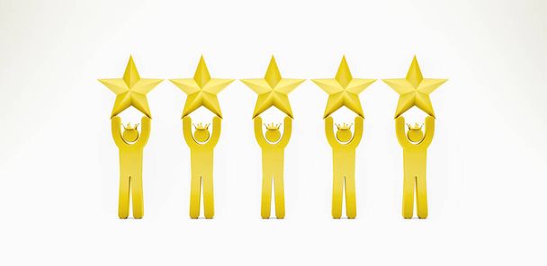 People Hold Five golden stars isolated on white background 3d render 3d illustration - Photo, Image