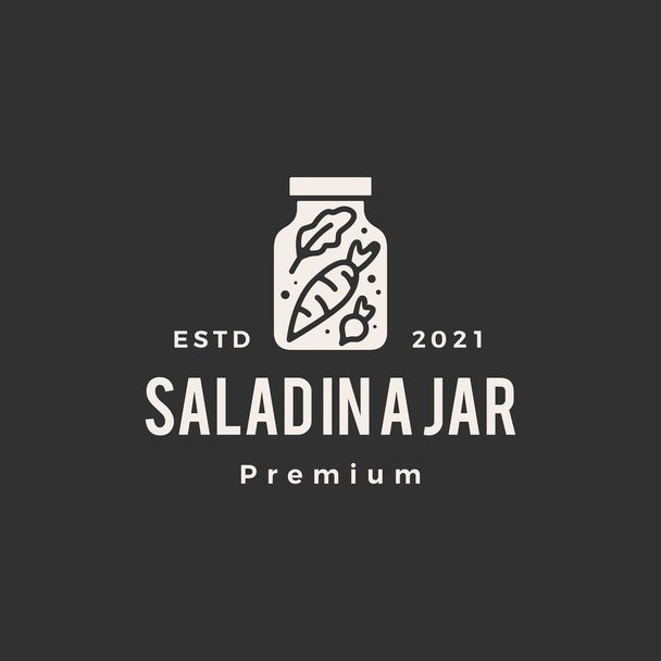 Bir kavanozda salata hipster vintage logo vektör ikonu çizimi - Vektör, Görsel