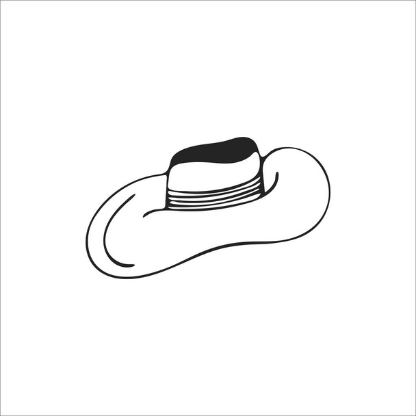 Sombrero unisex dibujado a mano, elemento único. garabato gráfico, boceto, dibujo de contorno aislado en blanco. Ilustración vectorial - Vector, imagen