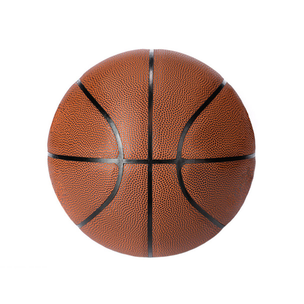 una pallacanestro marrone su uno sfondo bianco isolato. vista dall'alto - Foto, immagini