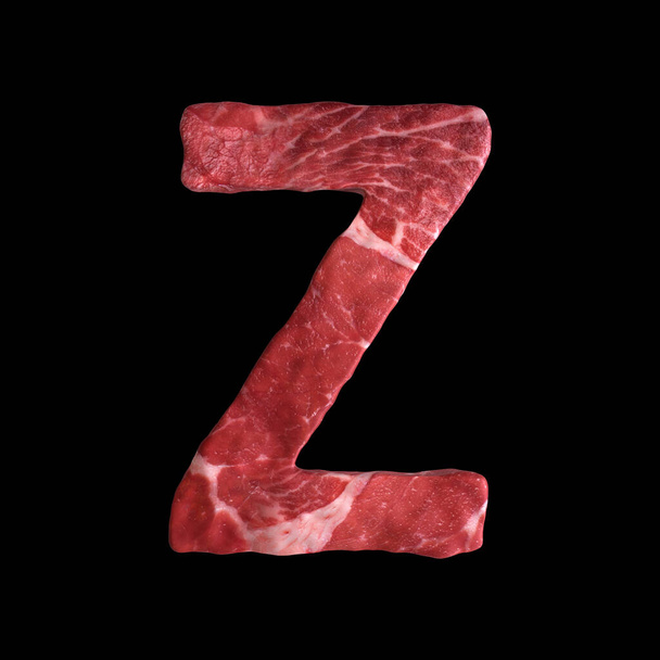 Fleischbuchstabe auf schwarzem Hintergrund, Buchstabe Z. 3D-Illustration - Foto, Bild