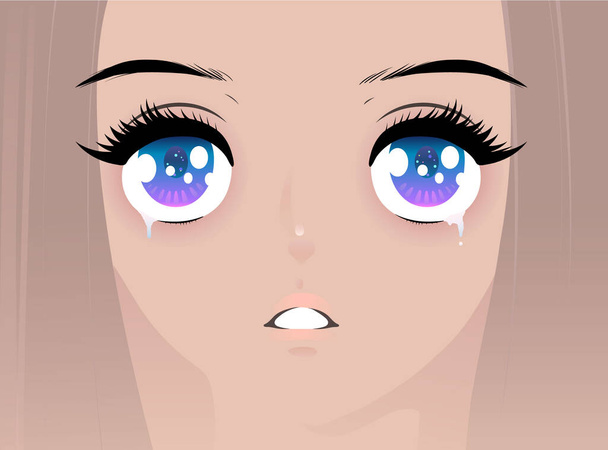 Anime eyes crying, cute, sparkling and dazzling hand draw illustration - Vector, Image