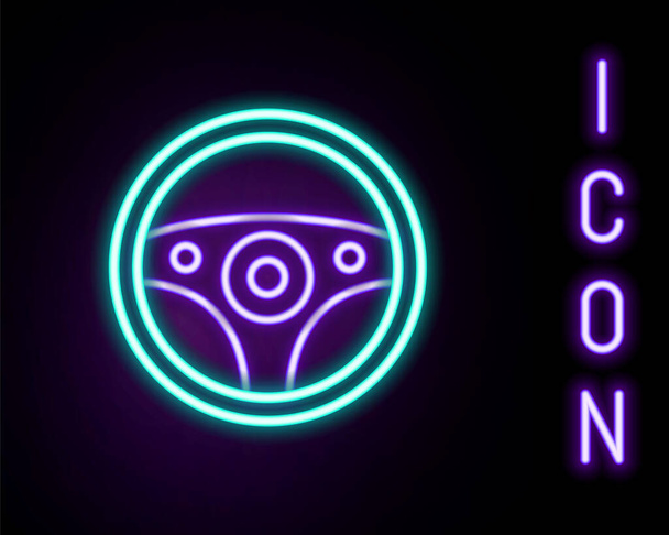 Világító neon vonal Kormánykerék ikon elszigetelt fekete háttérrel. Autó kerék ikon. Színes vázlat koncepció. Vektor - Vektor, kép