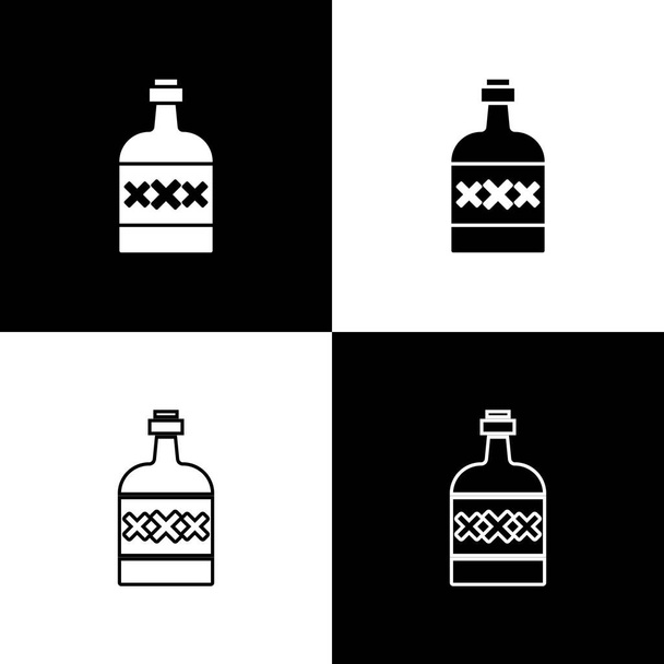 Set Tequila Flasche Symbol isoliert auf schwarz-weißem Hintergrund. Mexikanischer Alkoholkonsum. Vektor - Vektor, Bild