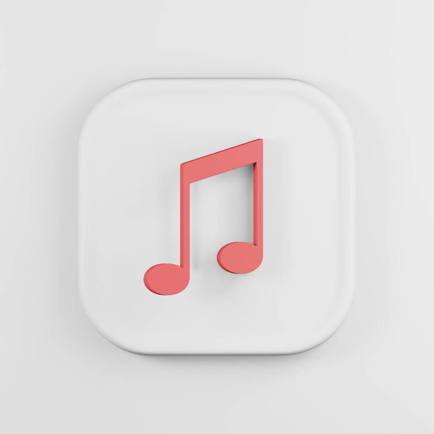 Red musical note icon cartoon style. 3d rendering white square button key, interface ui ux element - Zdjęcie, obraz