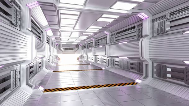 Arquitectura futurista Pasillo de ciencia ficción e interior del corredor, renderización 3D - Foto, Imagen