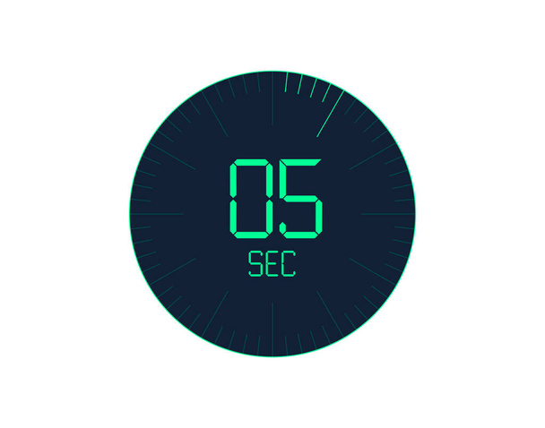 5 sec Timer ícone, 5 segundos temporizador digital. Relógio e relógio, cronômetro, contagem regressiva - Vetor, Imagem