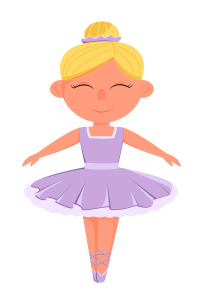 Illustrazione vettoriale di piccole ballerine e altri oggetti correlati. Ballerina in abito lilla, con i capelli bianchi e un'acconciatura da panino. - Vettoriali, immagini