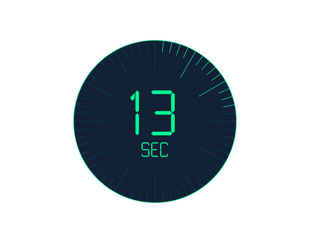 Icône minuterie 13 sec, minuterie numérique 6 secondes. Horloge, minuterie, compte à rebours - Vecteur, image
