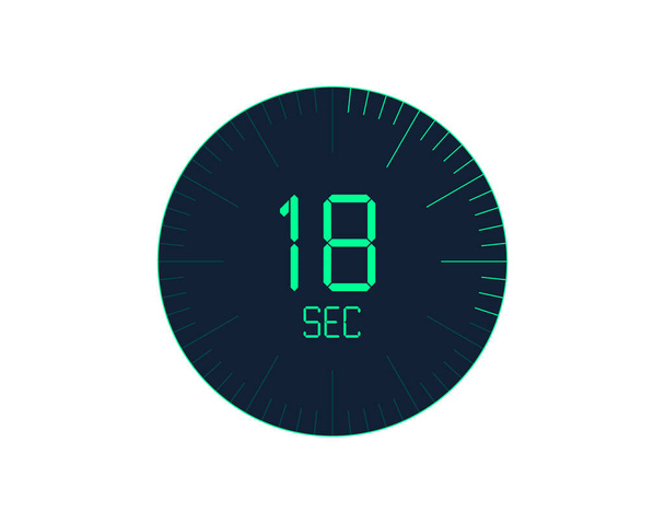 Icono del temporizador de 18 segundos, temporizador digital de 18 segundos. Reloj y reloj, temporizador, cuenta atrás - Vector, Imagen