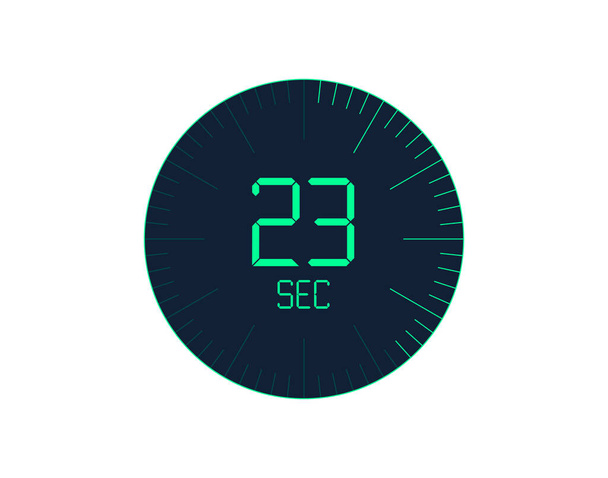 Εικονίδιο χρονοδιακόπτη 23 δευτερολέπτων, ψηφιακό χρονόμετρο 23 δευτερολέπτων. Ρολόι και ρολόι, χρονόμετρο, αντίστροφη μέτρηση - Διάνυσμα, εικόνα