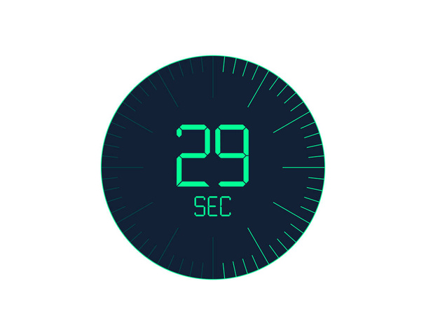 29 seg Ícone do temporizador, 29 segundos temporizador digital. Relógio e relógio, cronômetro, contagem regressiva - Vetor, Imagem
