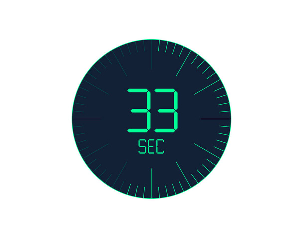 Εικονίδιο χρονοδιακόπτη 33 δευτερολέπτων, ψηφιακό χρονόμετρο 33 δευτερολέπτων. Ρολόι και ρολόι, χρονόμετρο, αντίστροφη μέτρηση - Διάνυσμα, εικόνα