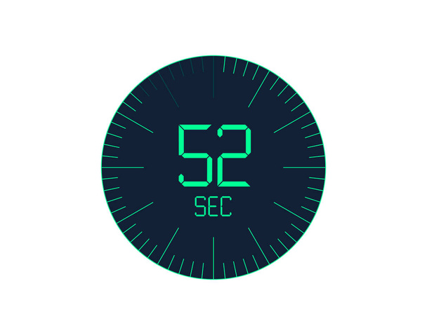 Ícone do temporizador de 52 segundos, temporizador digital de 52 segundos. Relógio e relógio, cronômetro, contagem regressiva - Vetor, Imagem