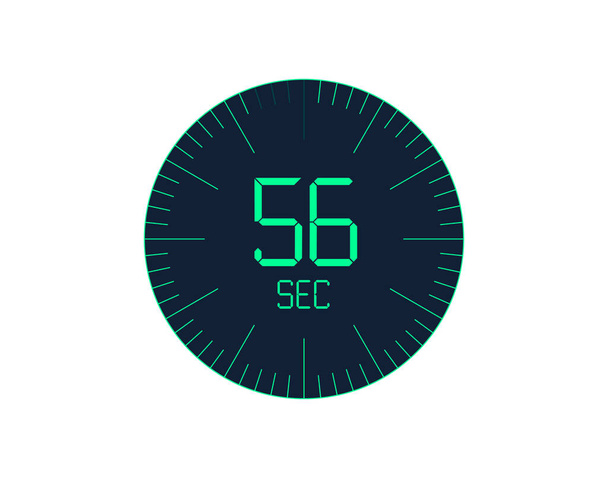 56 sec Ícone temporizador, 56 segundos temporizador digital. Relógio e relógio, cronômetro, contagem regressiva - Vetor, Imagem