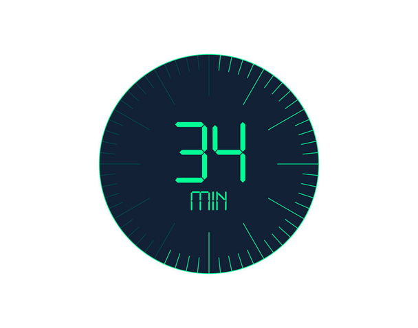 34 perces időzítő ikon, 34 perces digitális időzítő. Óra és óra, időzítő, visszaszámlálás - Vektor, kép