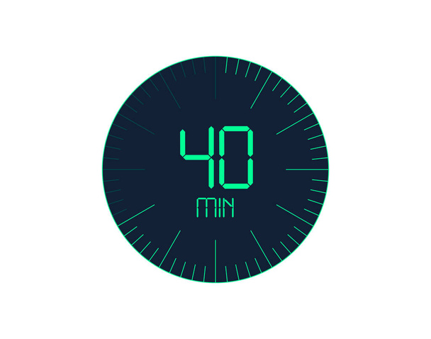 40 min icono del temporizador, 40 minutos temporizador digital. Reloj y reloj, temporizador, cuenta atrás - Vector, Imagen