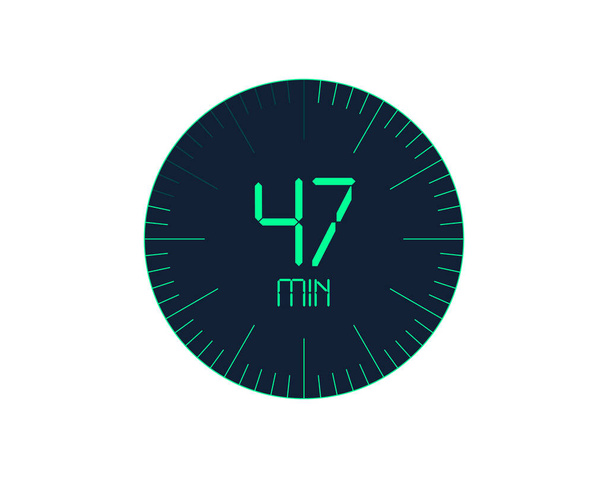 47 min Timer ícone, 47 minutos temporizador digital. Relógio e relógio, cronômetro, contagem regressiva - Vetor, Imagem