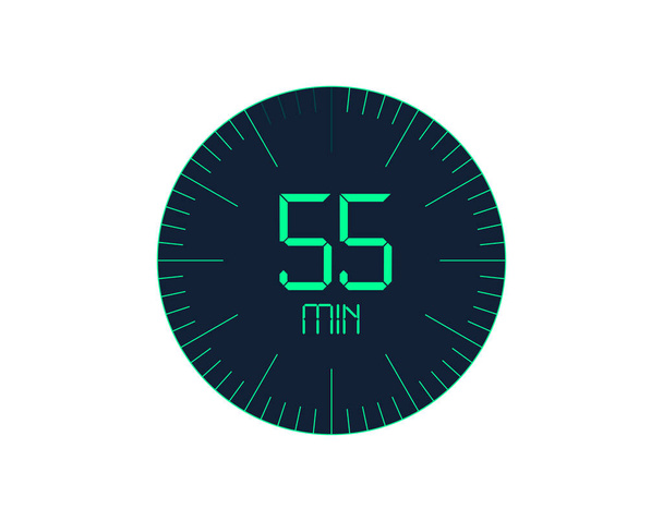 55 min Timer ícone, 55 minutos temporizador digital. Relógio e relógio, cronômetro, contagem regressiva - Vetor, Imagem