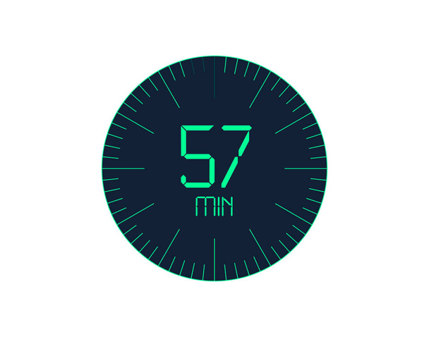 57 Minuten Timersymbol, 57 Minuten digitaler Timer. Uhr und Uhr, Timer, Countdown - Vektor, Bild
