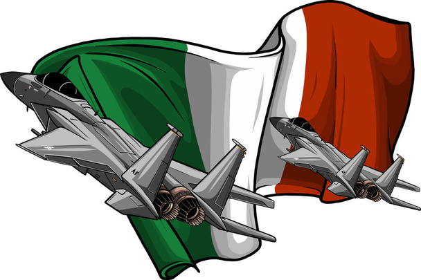 Military fighter jets with italian flag vector - Vector, Image