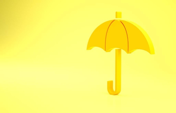 Yellow Umbrella icon isolated on yellow background. Insurance concept. Waterproof icon. Protection, safety, security concept. Minimalism concept. 3d illustration 3D render. - Photo, Image