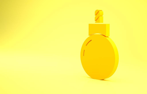 Bomba amarela pronta para explodir ícone isolado no fundo amarelo. Conceito de minimalismo. 3D ilustração 3D render. - Foto, Imagem