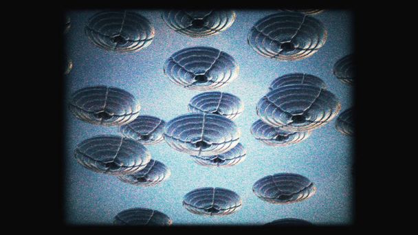 3d renderowane ilustracja Cg Generowane Handcam Vintage Nagranie niezidentyfikowanych obiektów latających lub Ufo w niebie - Zdjęcie, obraz