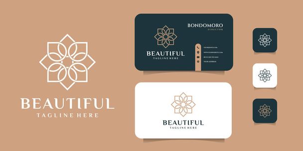 Монограмма цветочный логотип дизайн с шаблоном визитной карточки. Мбаппе может быть использован для иконы, бренда, идентичности, йоги, спа, украшения и деловой компании - Вектор,изображение