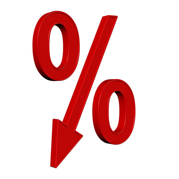 Percentage symbol with down arrow, 3D illustration - Photo, Image