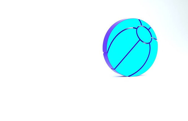 ターコイズビーチボールのアイコンは白い背景に隔離されています。最小限の概念。3Dイラスト3Dレンダリング. - 写真・画像