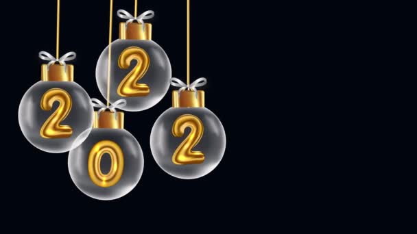 2022 año nuevo, año nuevo bolas de Navidad fondo oscuro, 2022 Año nuevo Celebración sobre un fondo negro, Oro 2022 en - Imágenes, Vídeo