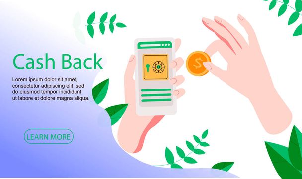 Cash Back concept ontwerp, mensen krijgen cash beloningen en cadeau van online winkelen, Geschikt voor web landing page, ui, mobiele app, banner template. Vector Illustratie - Vector, afbeelding