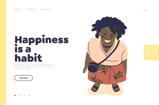 幸せは若い美しいアフリカ系アメリカ人女性が検索してランディングページの習慣概念です - ベクター画像