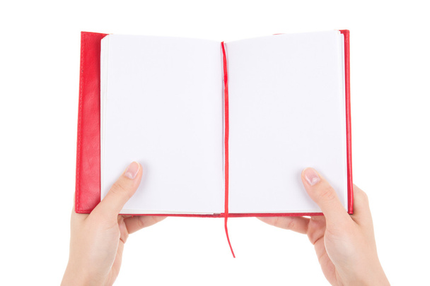 caderno em branco nas mãos femininas, isolado no branco - Foto, Imagem