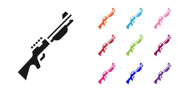 Black Hunting gun icon isolated on white background. Hunting shotgun. Set icons colorful. Vector. - Vector, Image