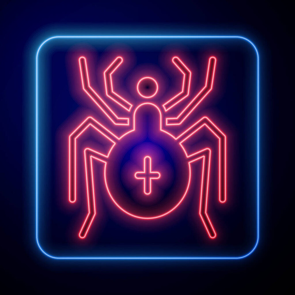 Icona luminosa al neon Spider isolata su sfondo nero. Buona festa di Halloween. Vettore. - Vettoriali, immagini
