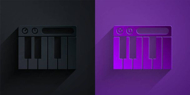 Paper cut Music synthesizer icon isolated on black on purple background. Electronic piano. Paper art style. Vector. - Vector, Image