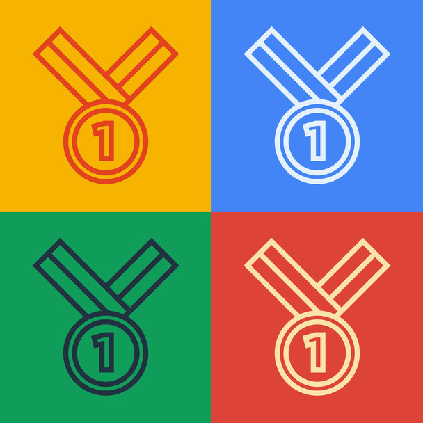 Pop Art Linie Medal Golf Ikone isoliert auf farbigem Hintergrund. Winner Errungenschaft Zeichen. Preismedaille. Vektor. - Vektor, Bild